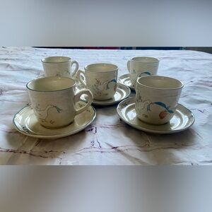 Vintage Strawberry Goose Tea Cups Saucers Set Cottagecore Farmhouse